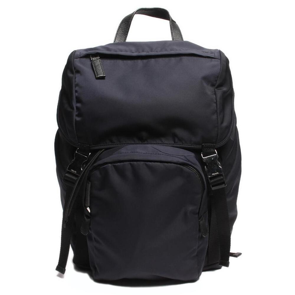 Prada Backpack Silver Triangle Logo Nylon Saffian… - image 1